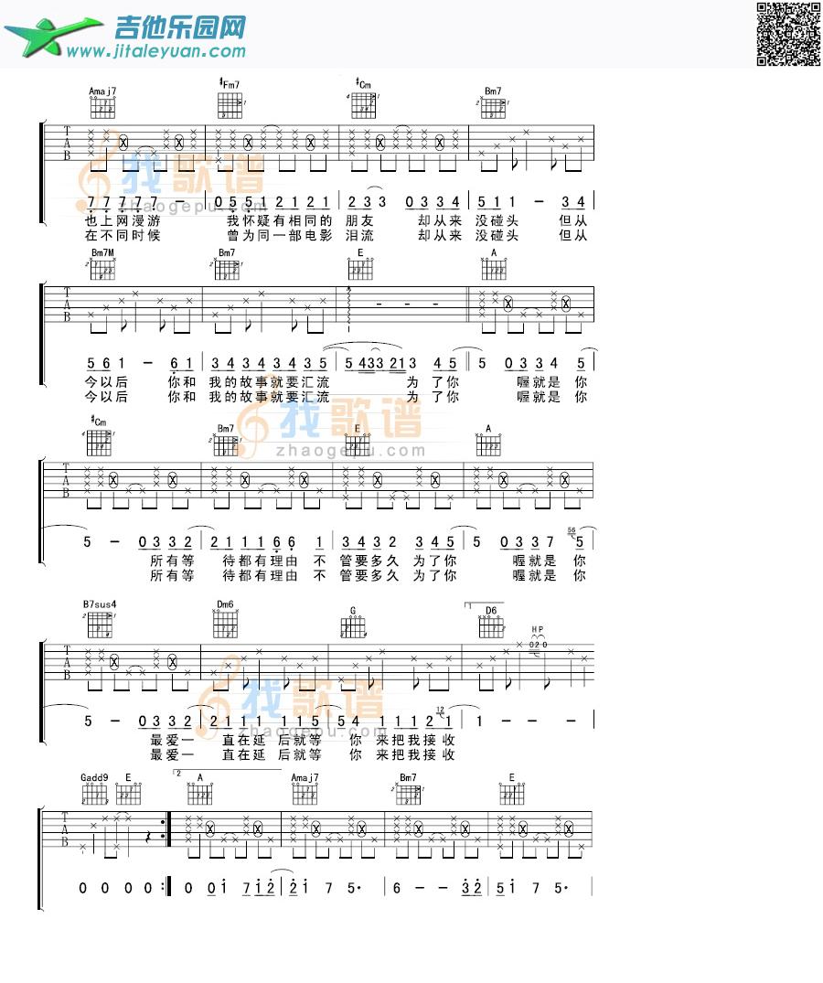 为了认识你_周笔畅　_第2张吉他谱