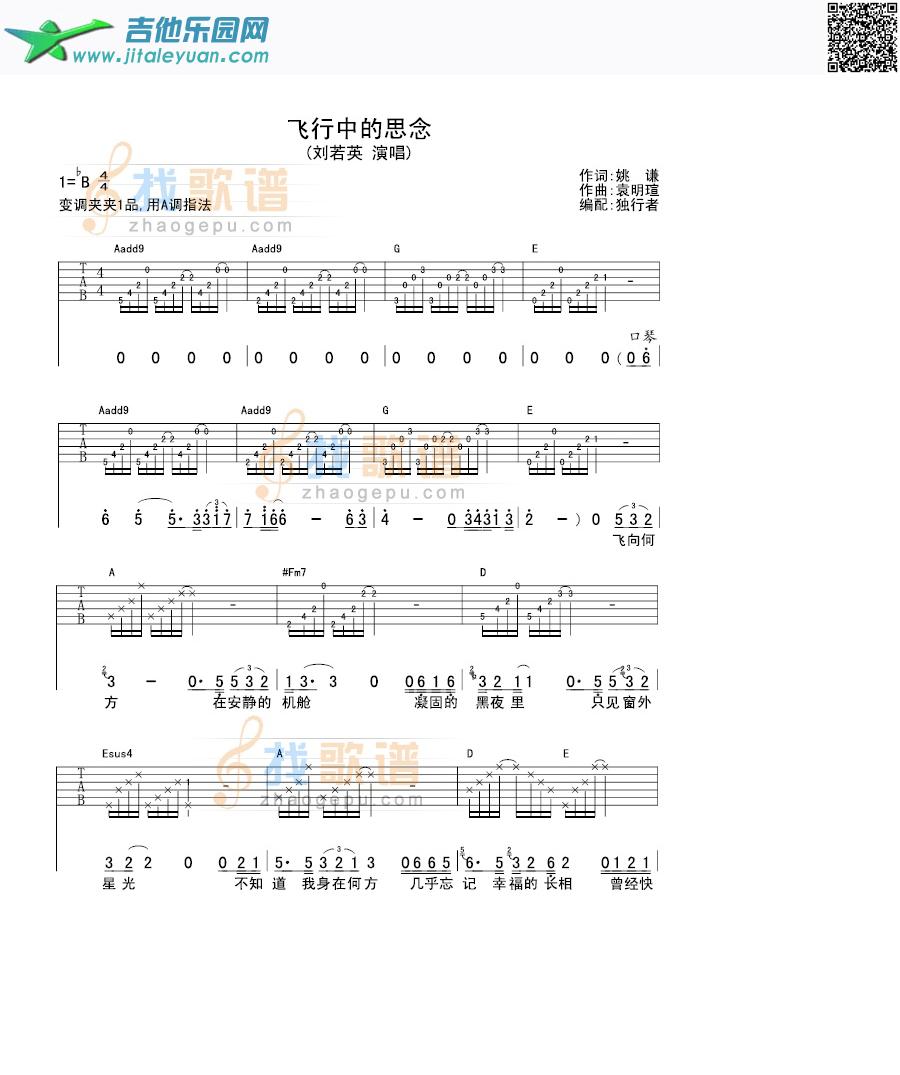 飞行中的思念_刘若英　_第1张吉他谱