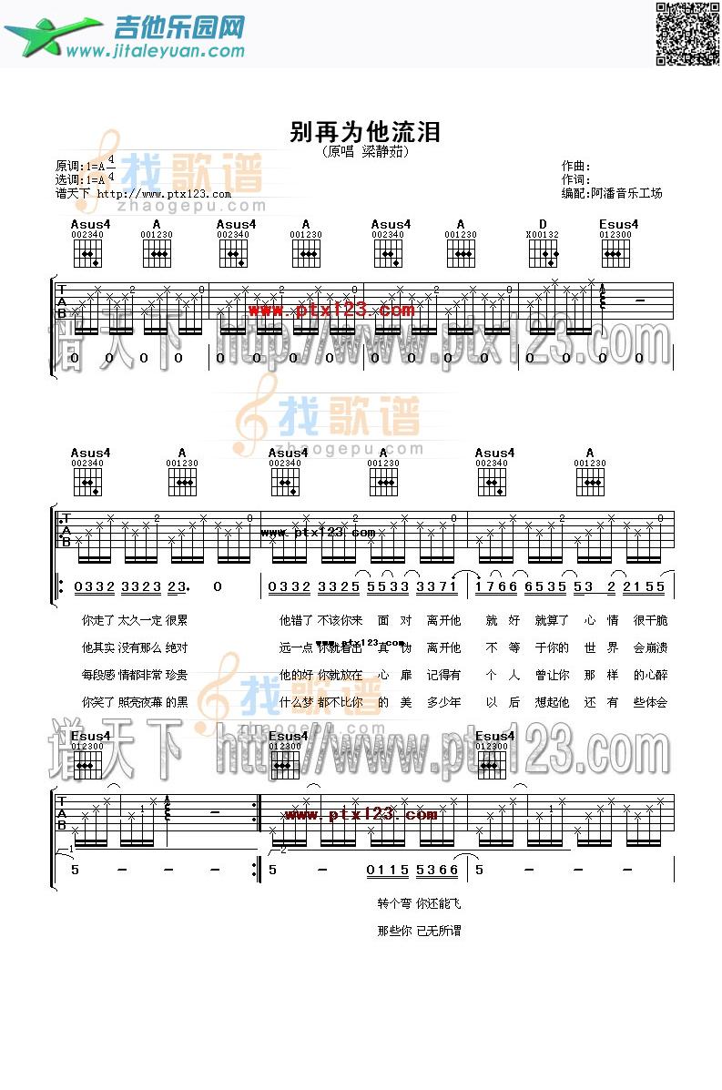 别再为他流泪_梁静茹　_第1张吉他谱