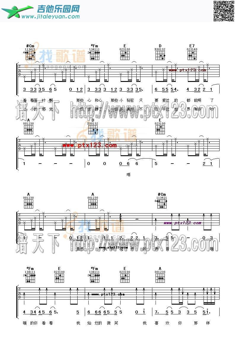 花开的声音_张靓颖　_第2张吉他谱