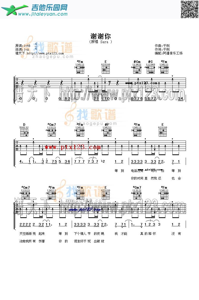 谢谢你_sara　_第1张吉他谱