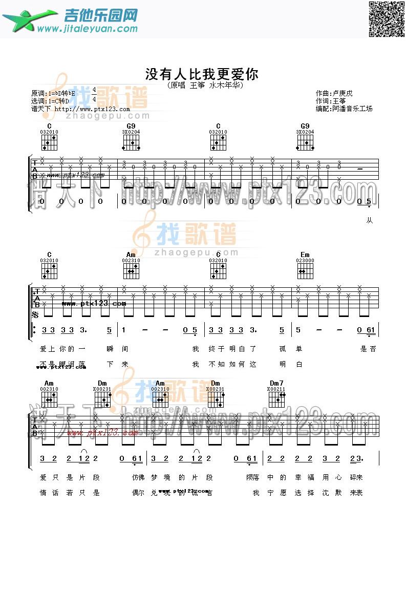 《没有人比我更爱你》_王筝.水木年华　_第1张吉他谱