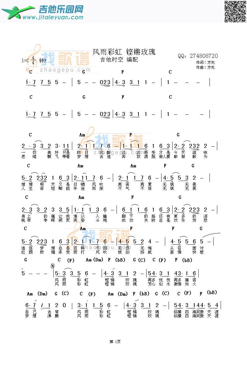 风雨彩虹铿锵玫瑰_田震　_第1张吉他谱