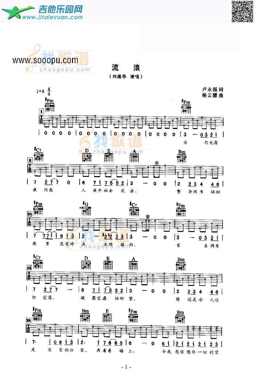 流浪吉他类流行_刘德华　_第1张吉他谱