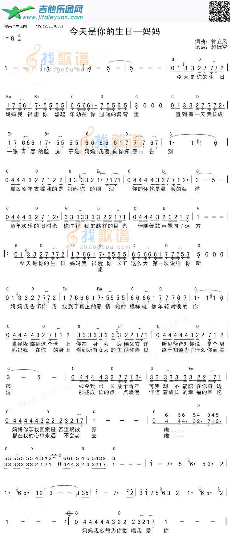 今天是你的生日,妈妈—钟立风_第1张吉他谱