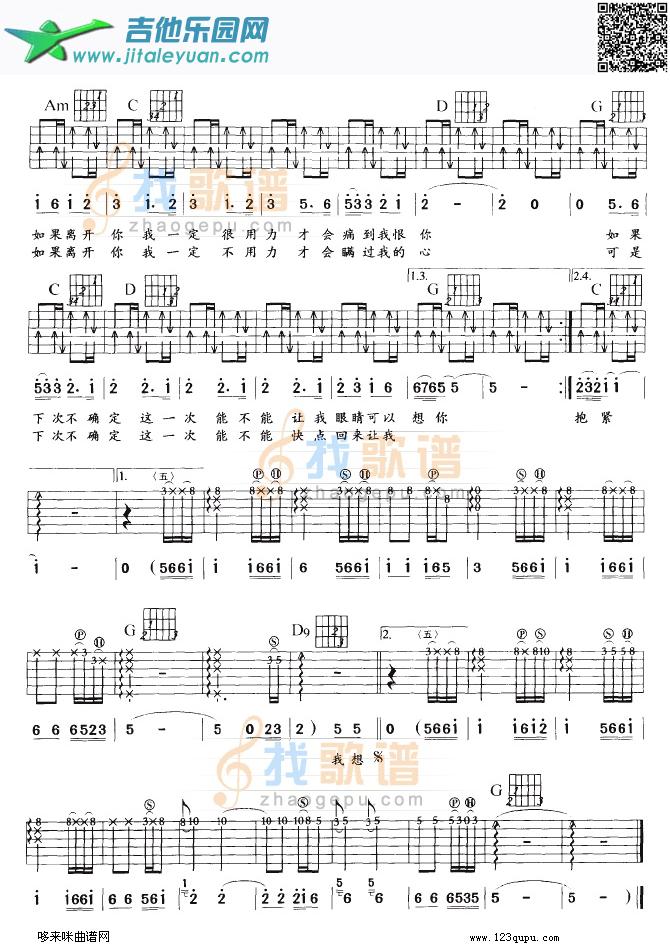 吉他谱：下次如果离开你（阿杜）第2页