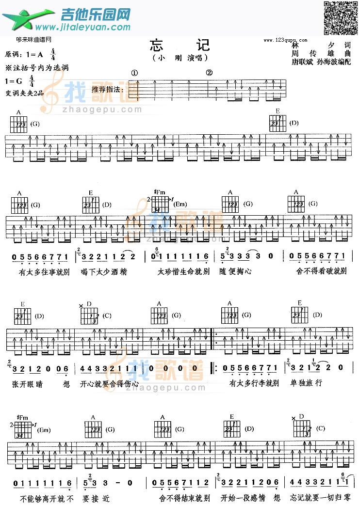 吉他谱：忘记(小刚)第1页