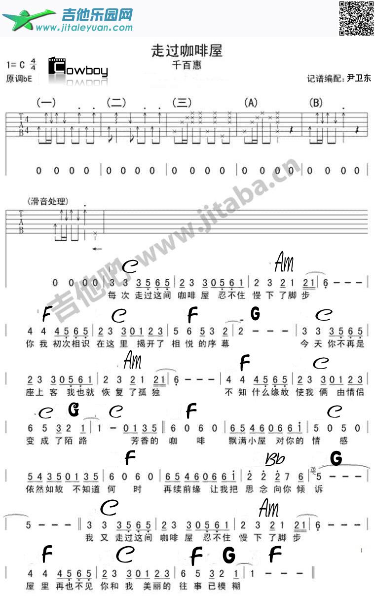 走过咖啡屋吉他谱_罗南千百惠　_第1张吉他谱
