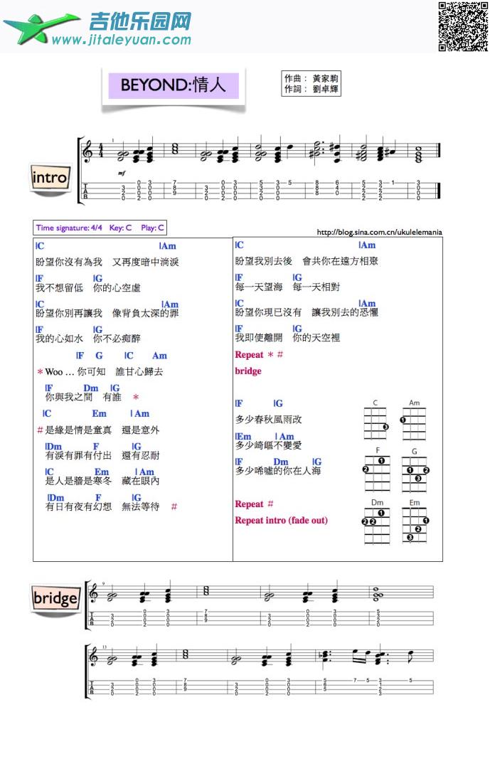 情人弹唱谱_Beyond　_第1张吉他谱