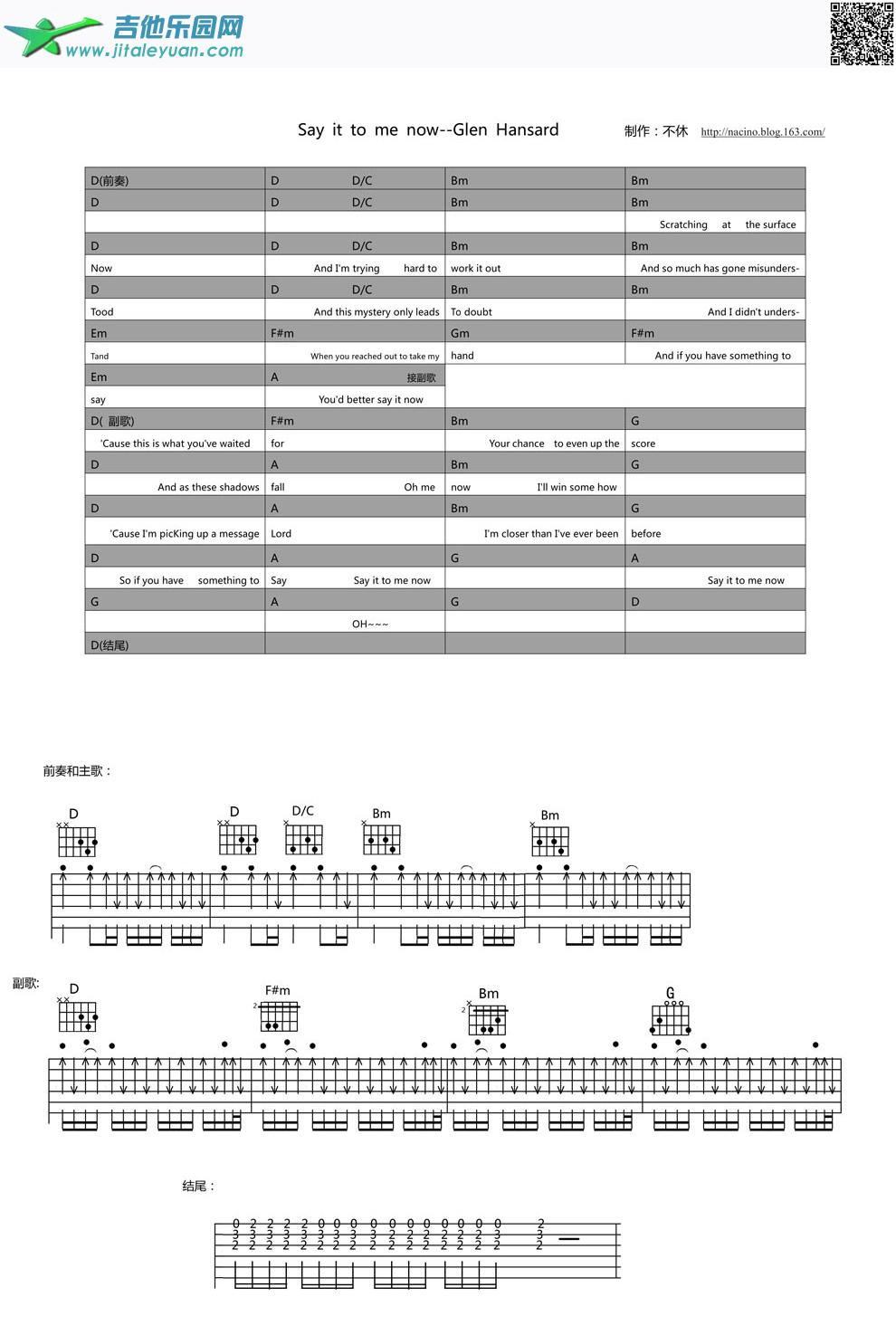 吉他谱：Sayittomenow第1页