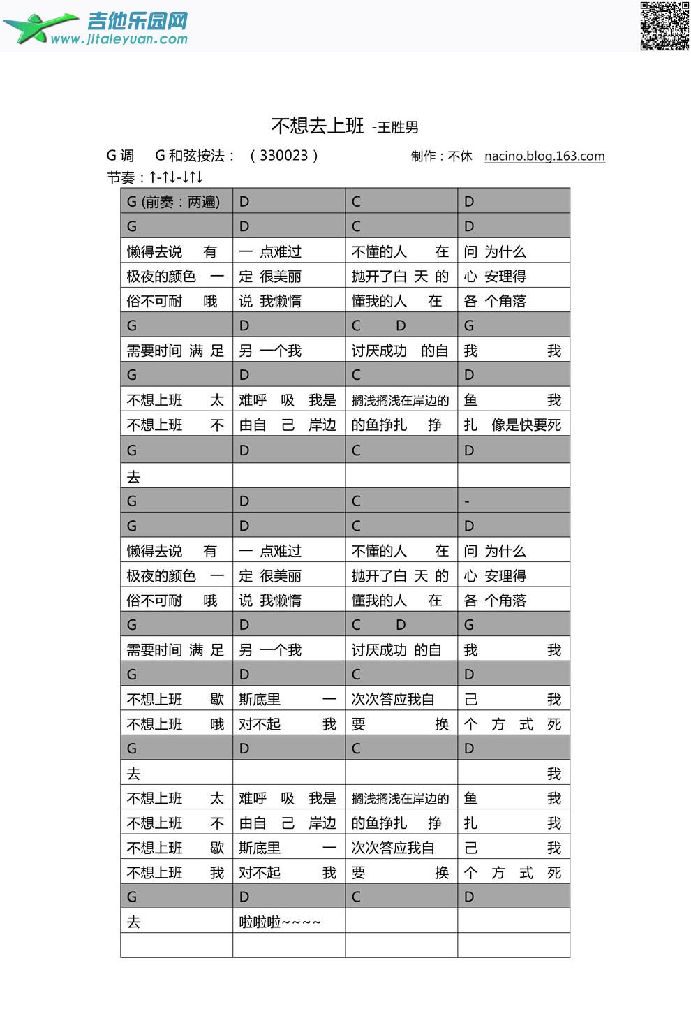 不想去上班_王胜男　_第1张吉他谱