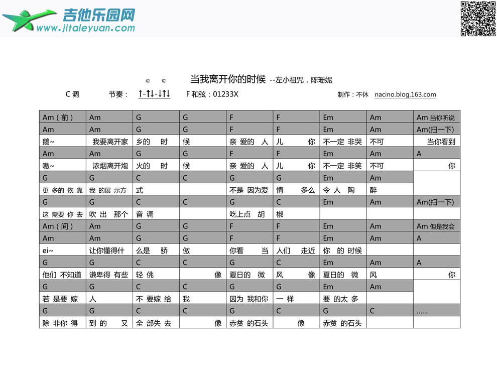 当我离开你的时候_左小祖咒　_第1张吉他谱