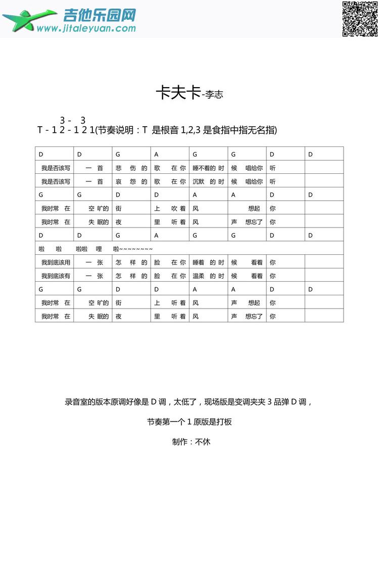 卡夫卡_李志　_第1张吉他谱