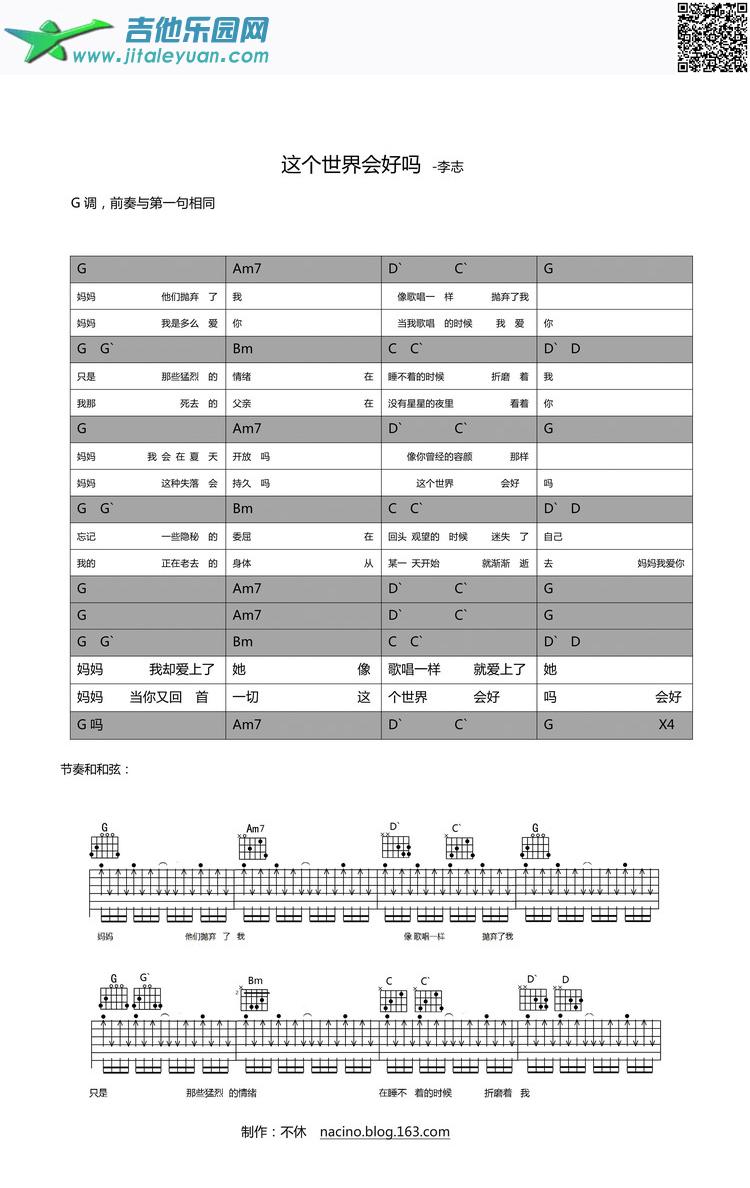 这个世界会好吗_李志　_第1张吉他谱