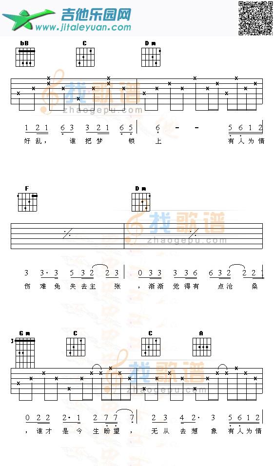 吉他谱：别把梦锁上-认证谱吉他谱(六线谱)-第2页