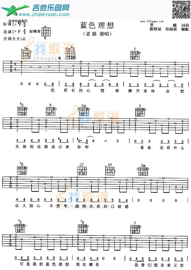 蓝色理想(老狼)_第1张吉他谱