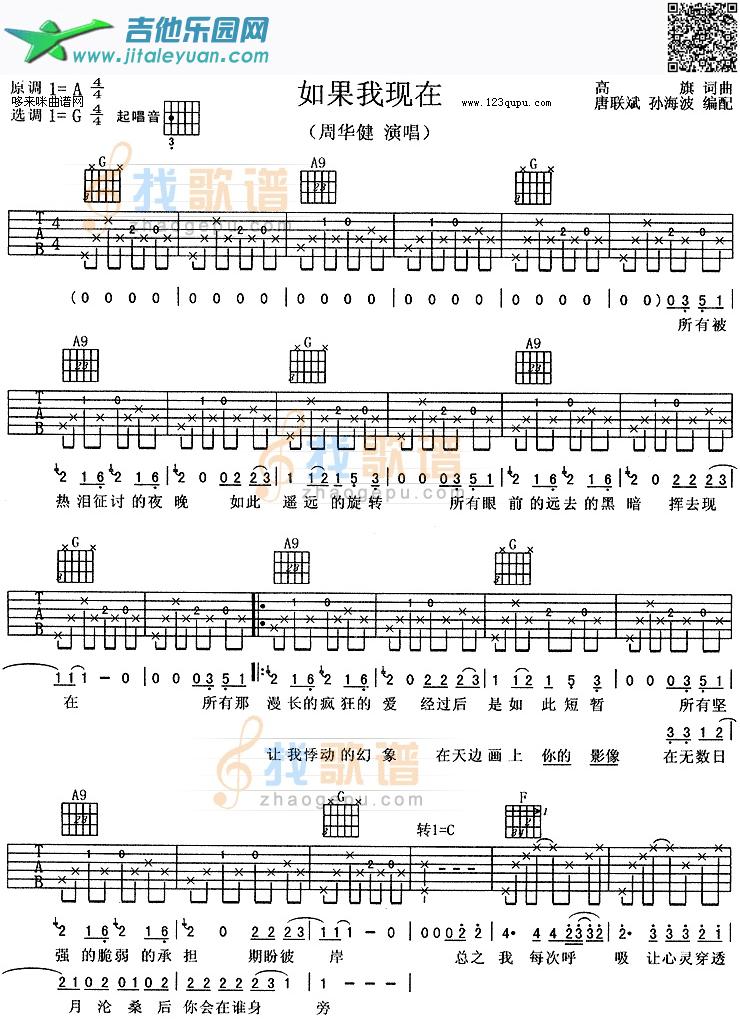 吉他谱：如果我现在-周华健第1页