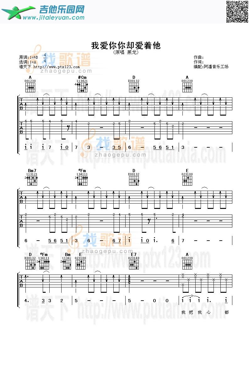 吉他谱：我爱你你却爱着他第1页