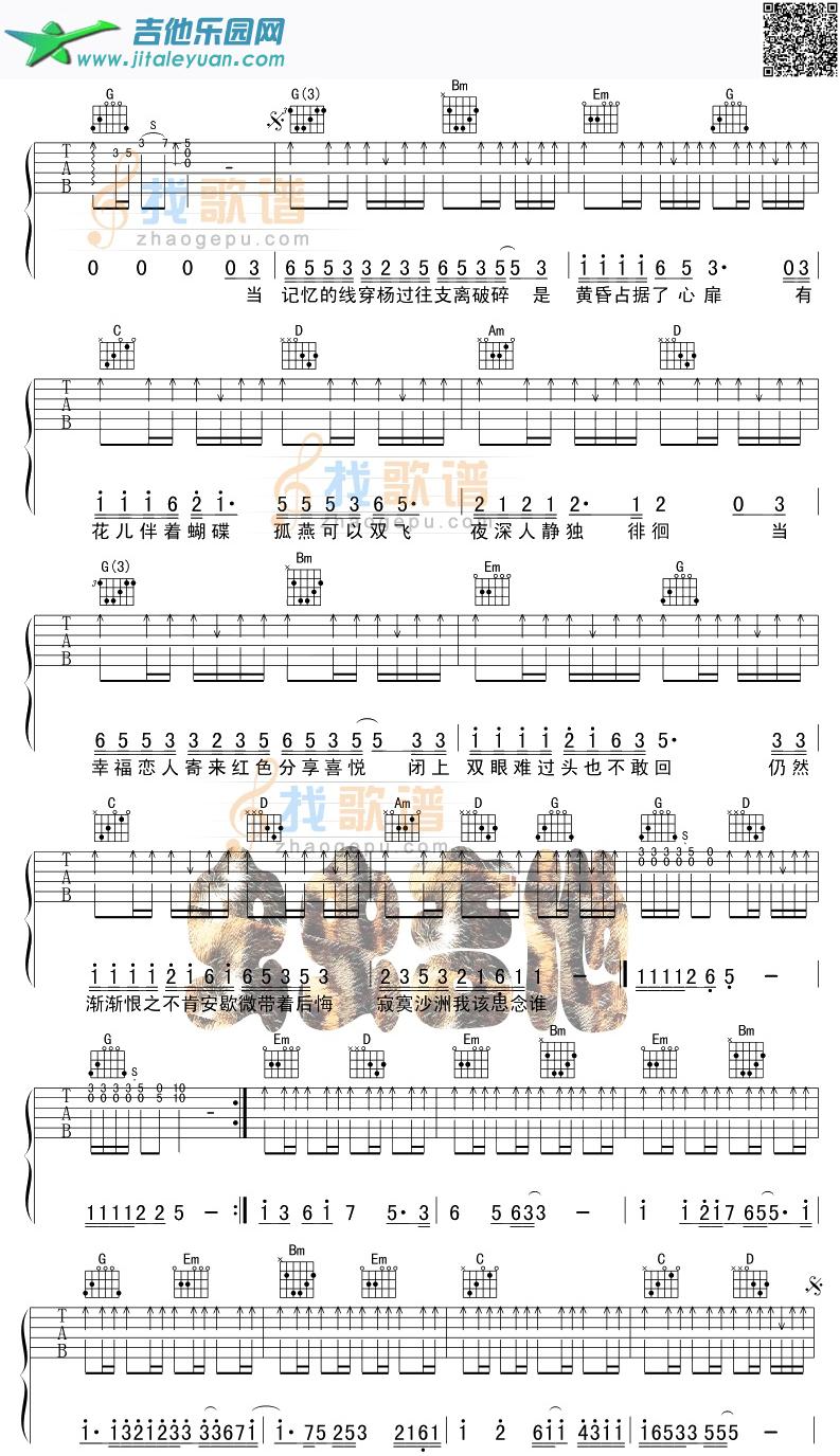 寂寞沙洲冷吉他谱(和弦六线谱)-_第2张吉他谱