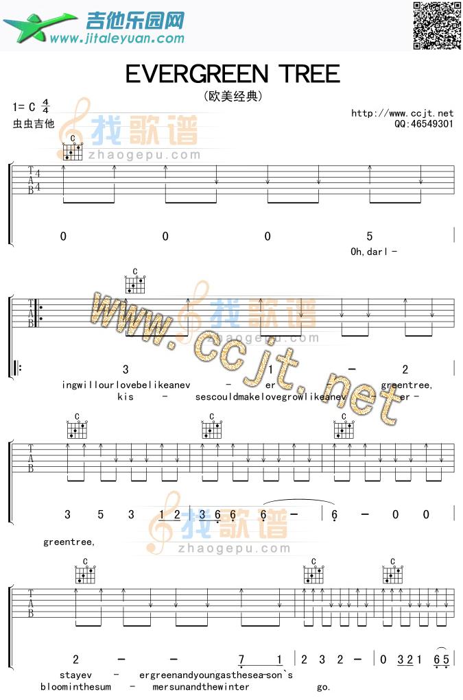 evergreentree吉他谱(六线谱)-_第1张吉他谱