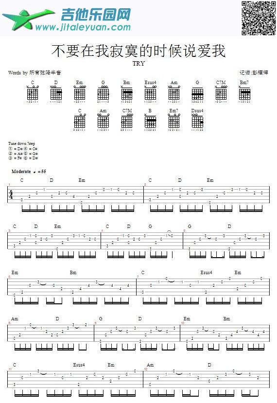 吉他谱：不要在我寂寞的时候说爱我—TRY(双吉他)第1页