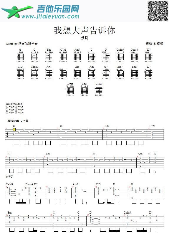 我想大声告诉你—樊凡_第1张吉他谱