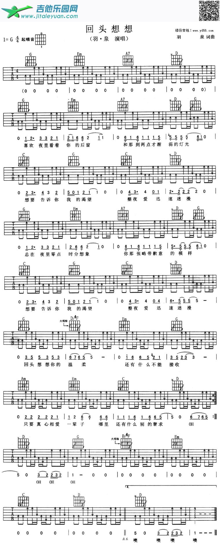 吉他谱：回头想想第1页