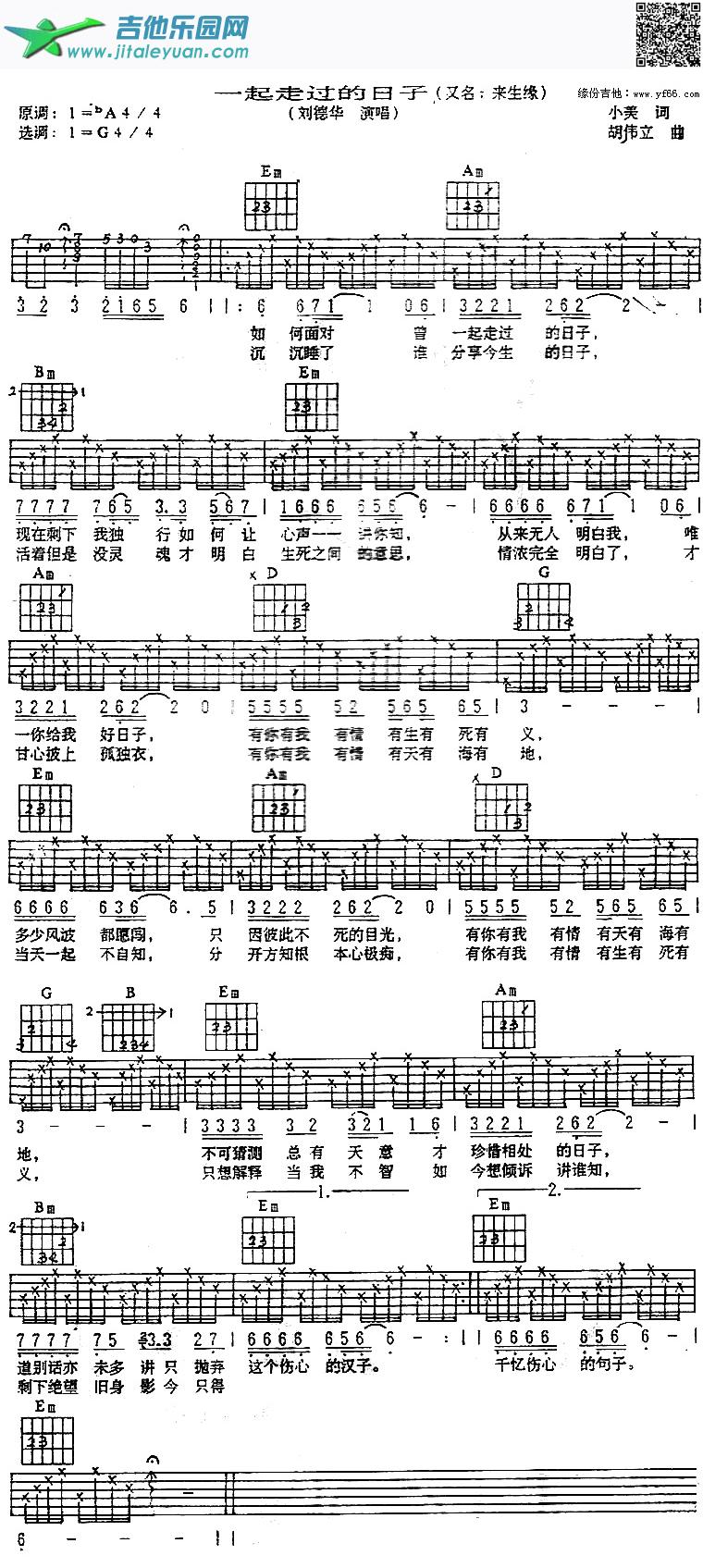 一起走过的日子_刘德华　_第1张吉他谱