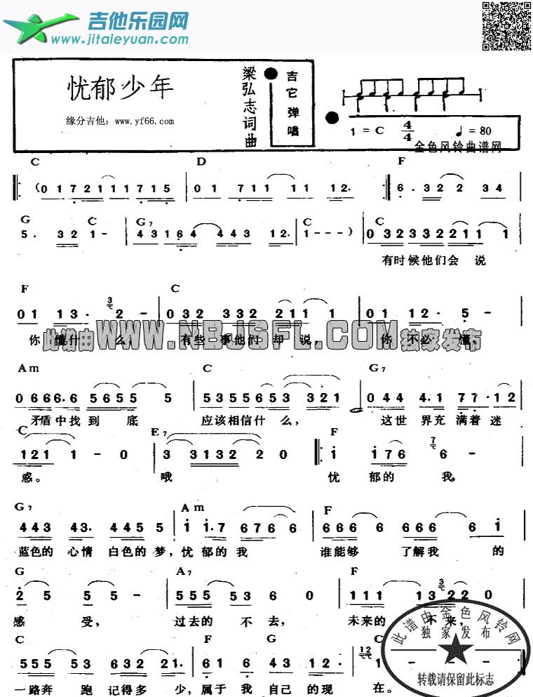 忧郁少年_梁弘志　_第1张吉他谱