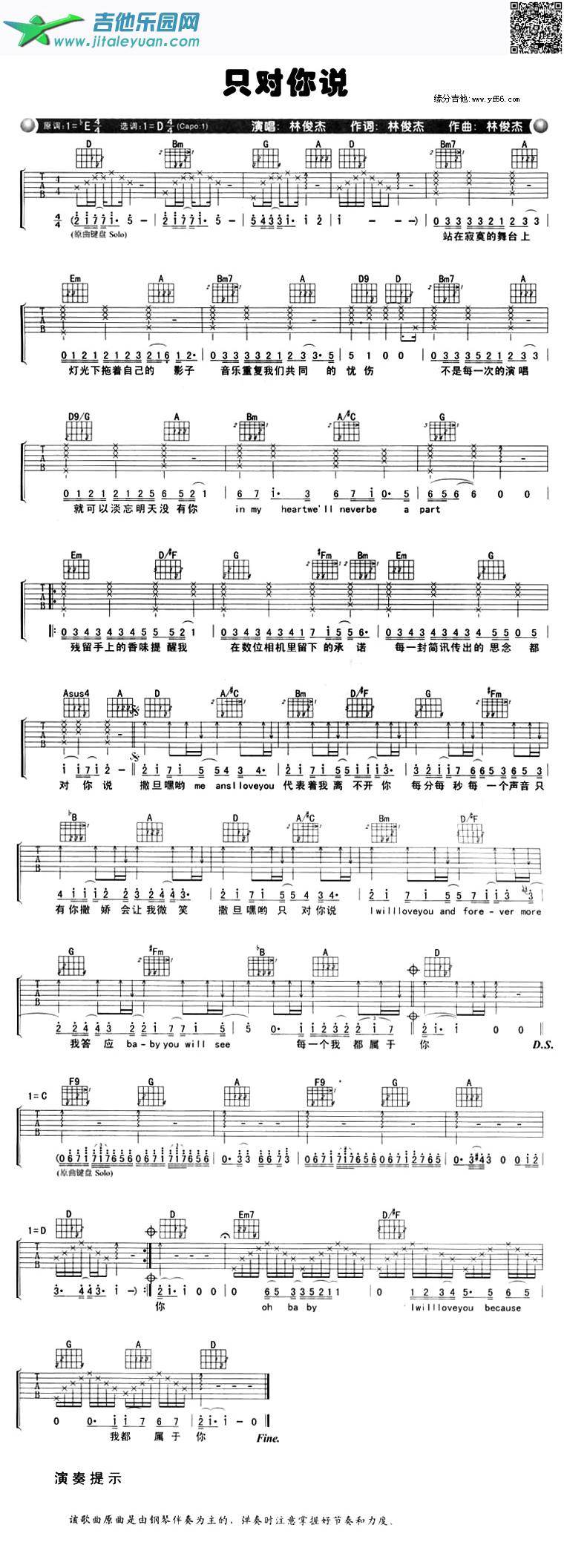只对你说_林俊杰　_第1张吉他谱