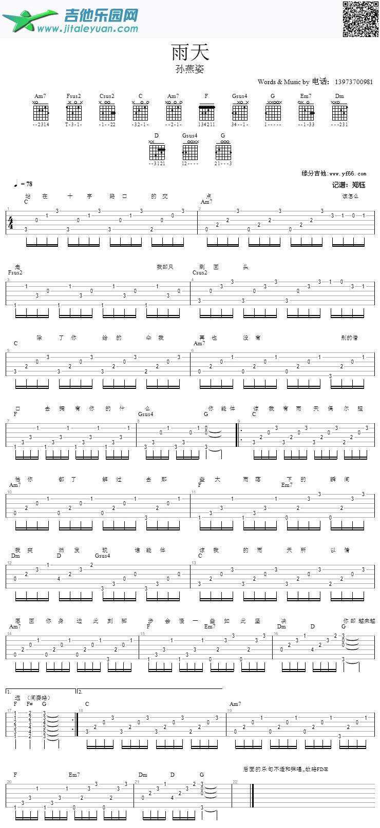 雨天_孙燕姿　_第1张吉他谱