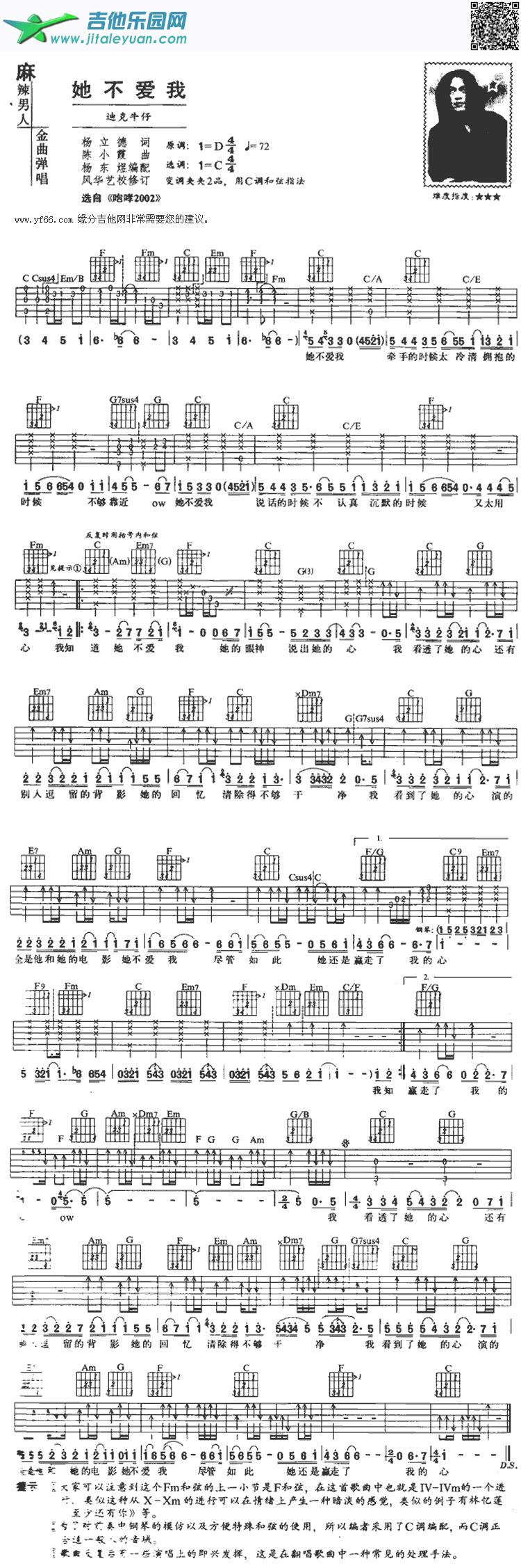 他不爱我_迪克牛仔　_第1张吉他谱