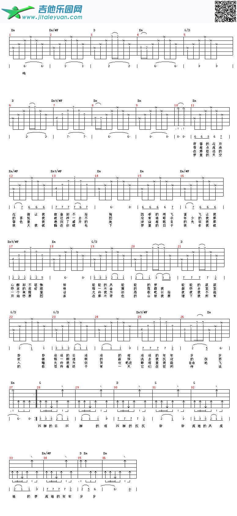 吉他谱：青春（图片）第1页