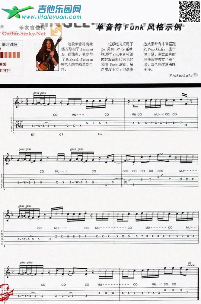 吉他谱：funk吉他单音曲第1页