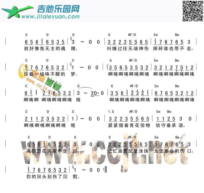 青花(简谱+和弦)_周传雄　_第2张吉他谱