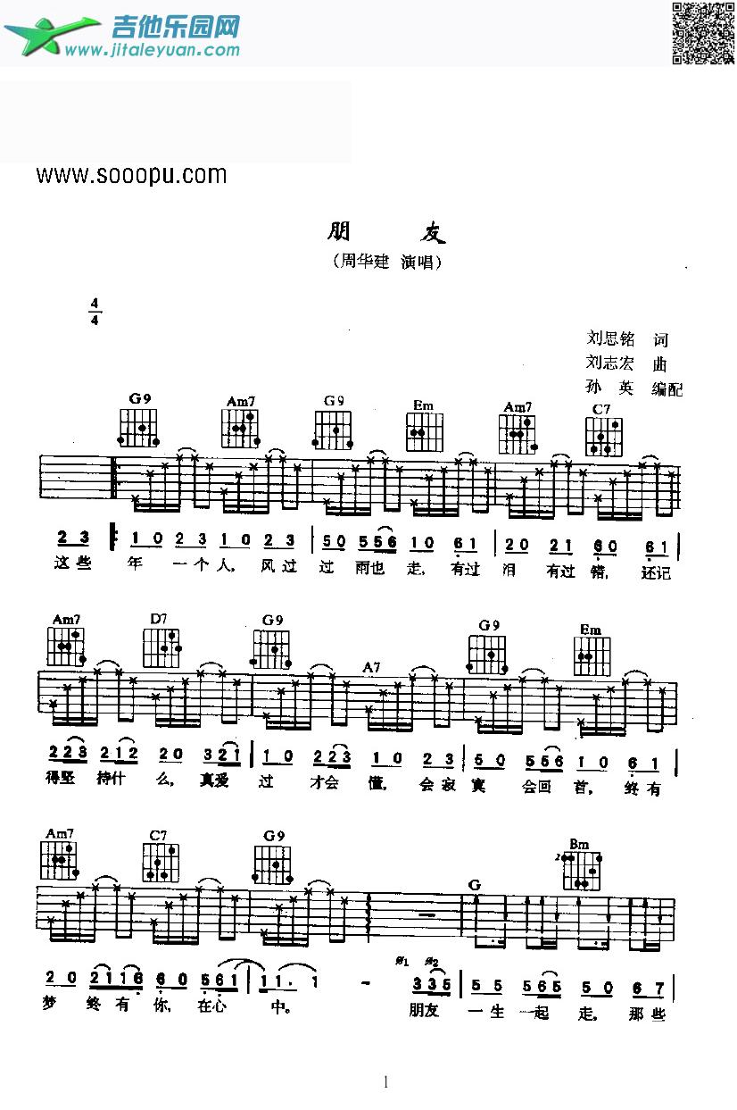 朋友吉他类流行_周华健　_第1张吉他谱