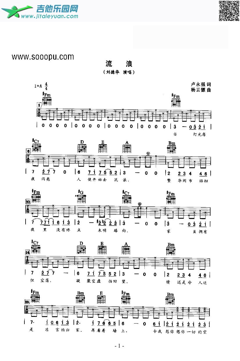 流浪吉他类流行_刘德华　_第1张吉他谱