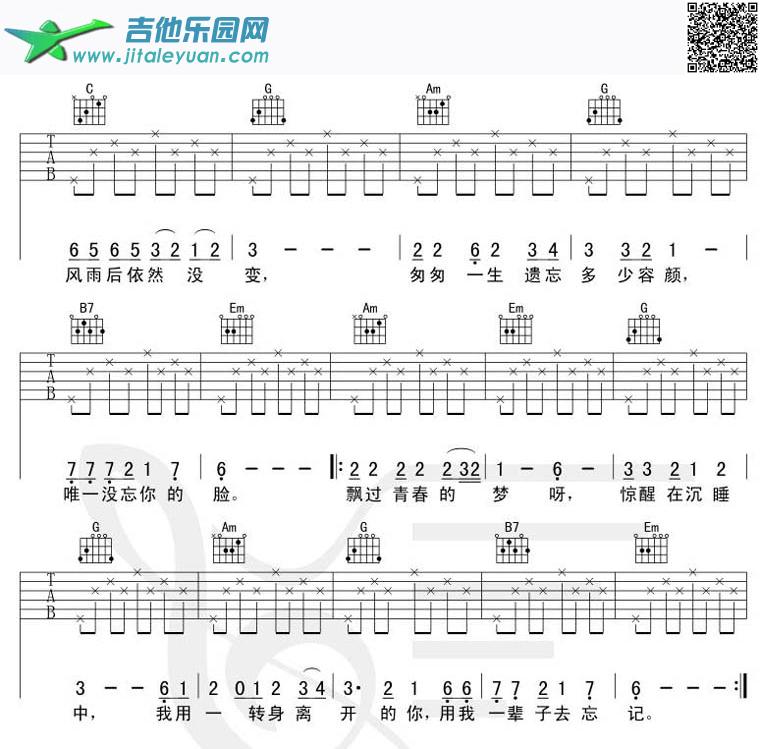 吉他谱：用我一辈子去忘记(吉他弹唱谱)[完整版]第2页