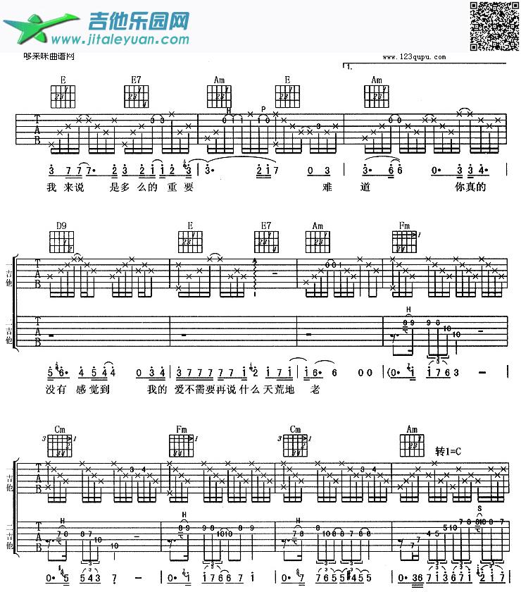 吉他谱：难道(羽泉)第2页
