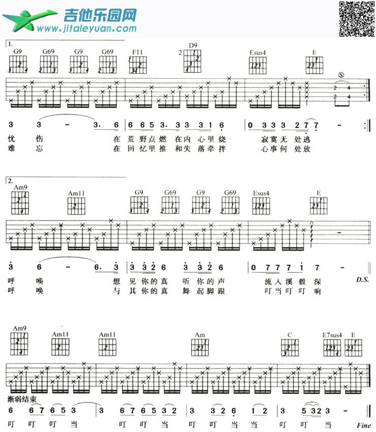吉他谱：野衣裳(齐秦)第2页