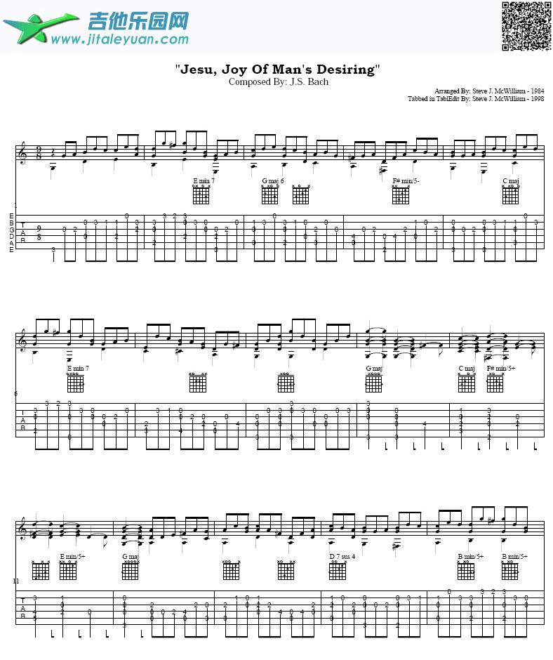 吉他谱：Jesu,JoyofMansDesiring吉他谱(六线谱)第1页