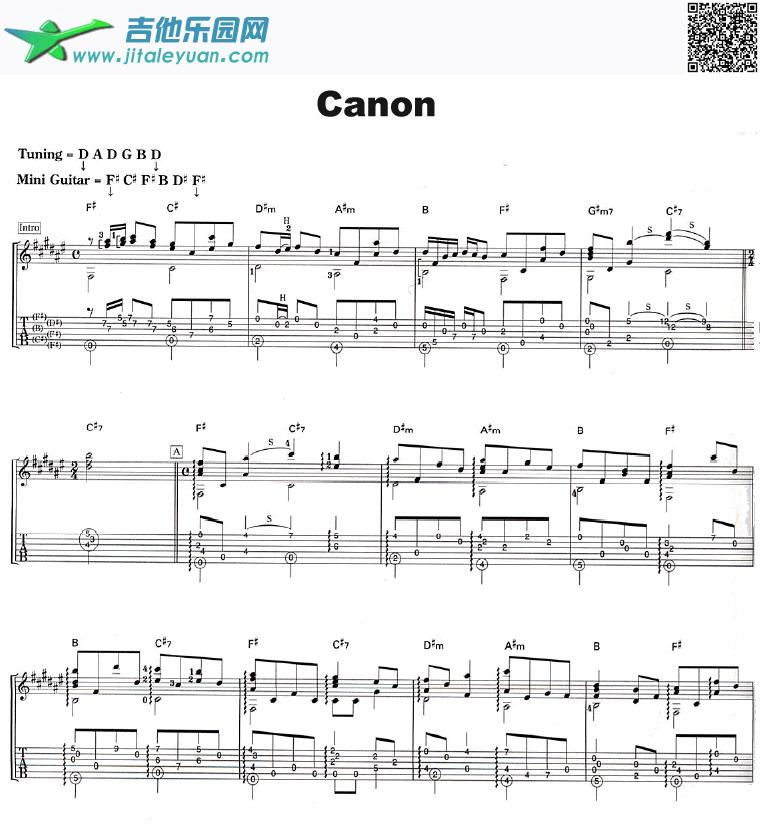 吉他谱：Canon吉他谱(六线谱)第1页