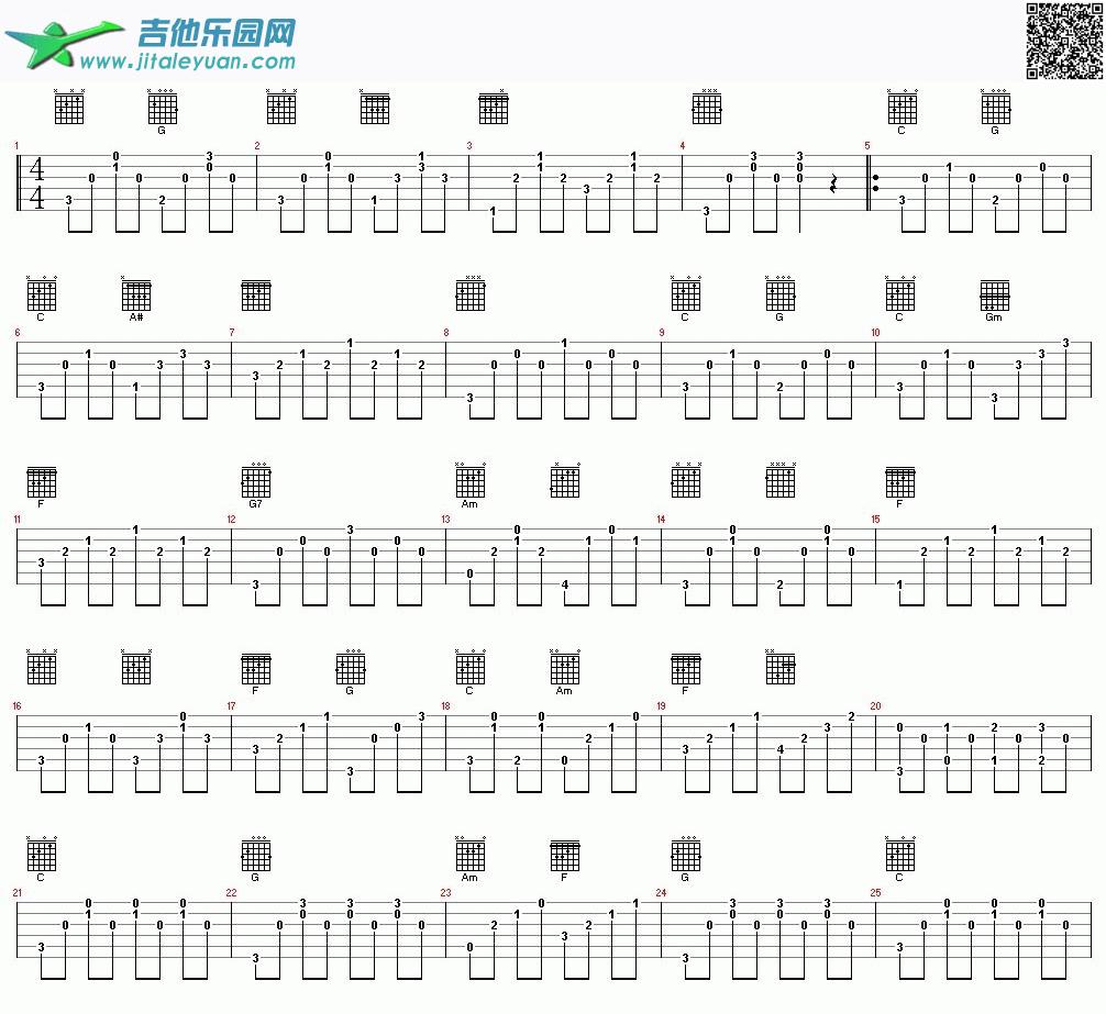 吉他谱：从心爱你1第1页