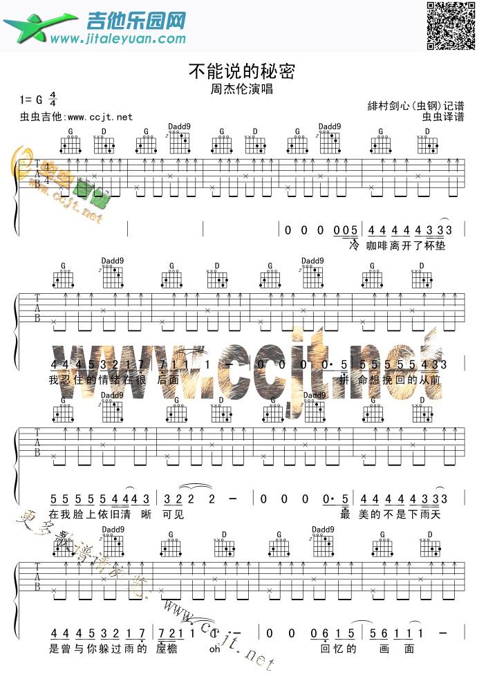 吉他谱：不能说的秘密第1页