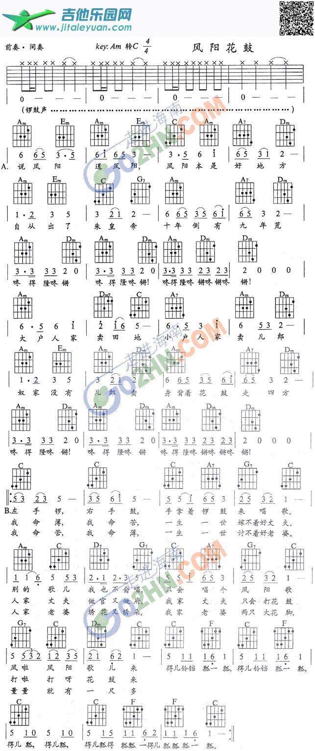吉他谱：凤阳花鼓第1页