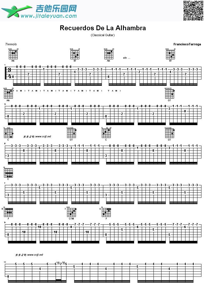 阿尔汉布拉宫的回忆_FranciscoTarrega　_第1张吉他谱