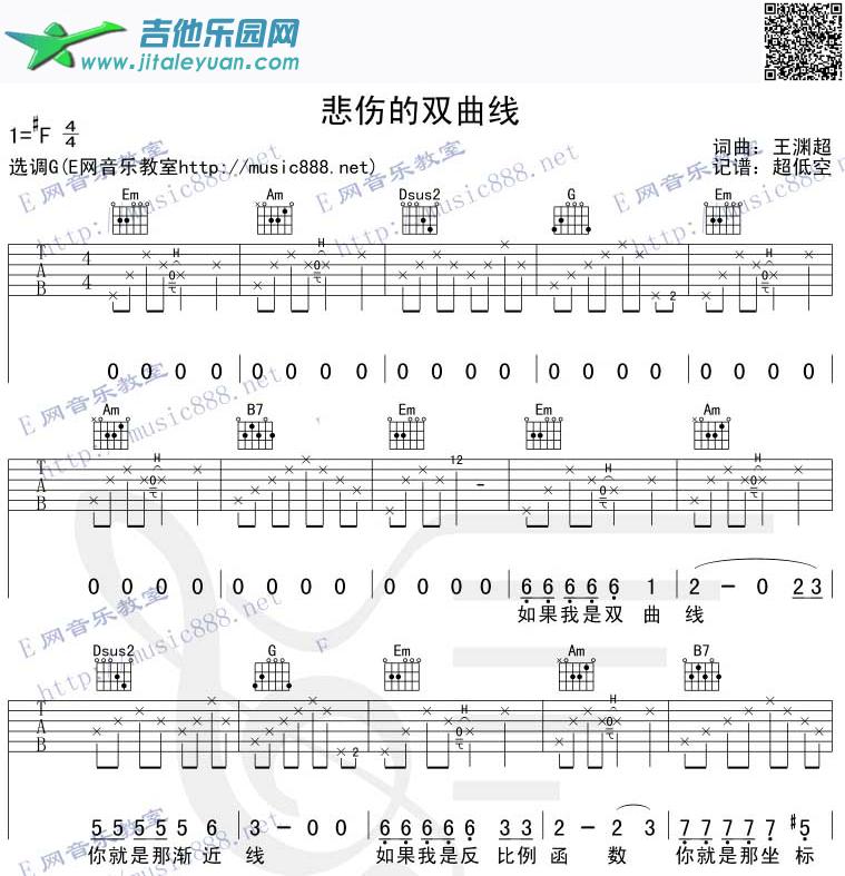 吉他谱：悲伤双曲线第1页