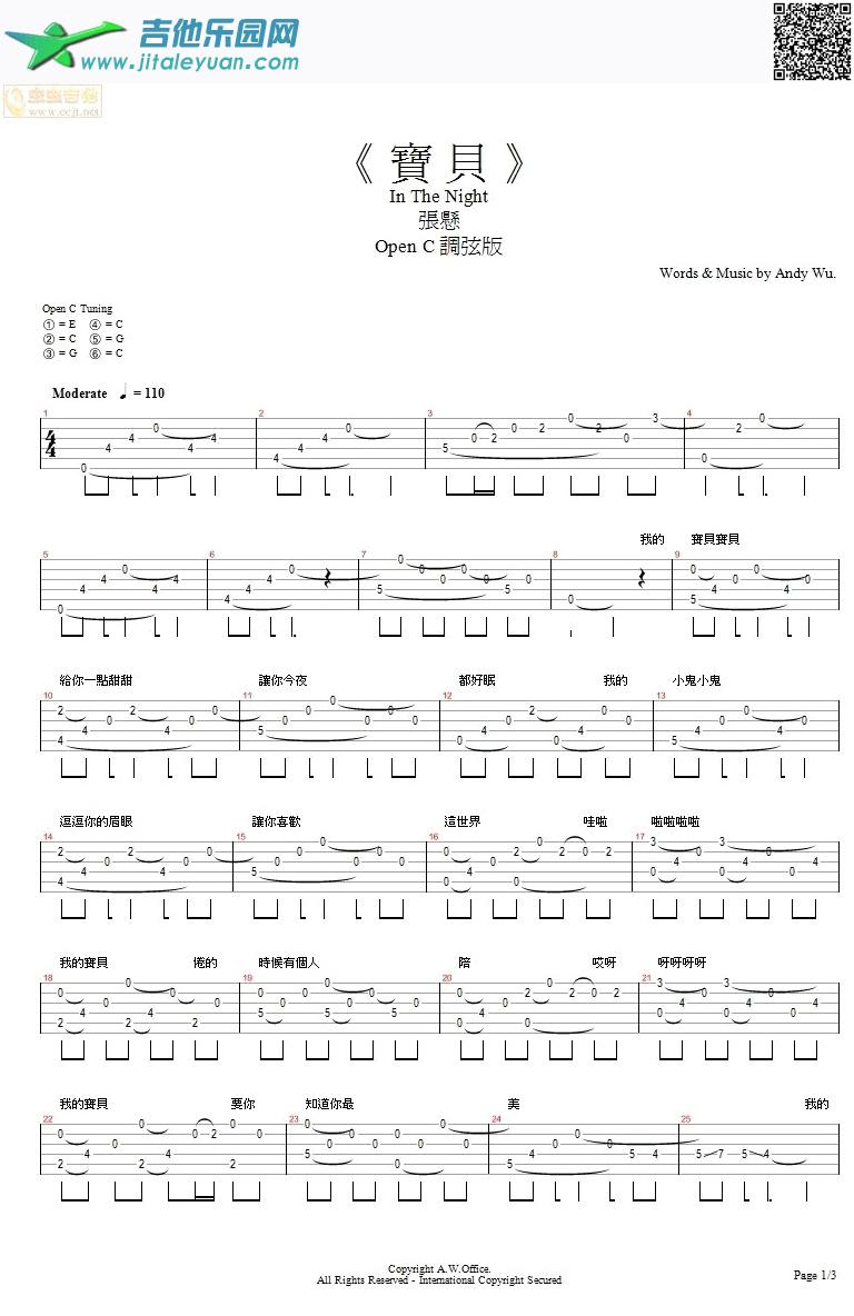 宝贝_张悬　_第1张吉他谱