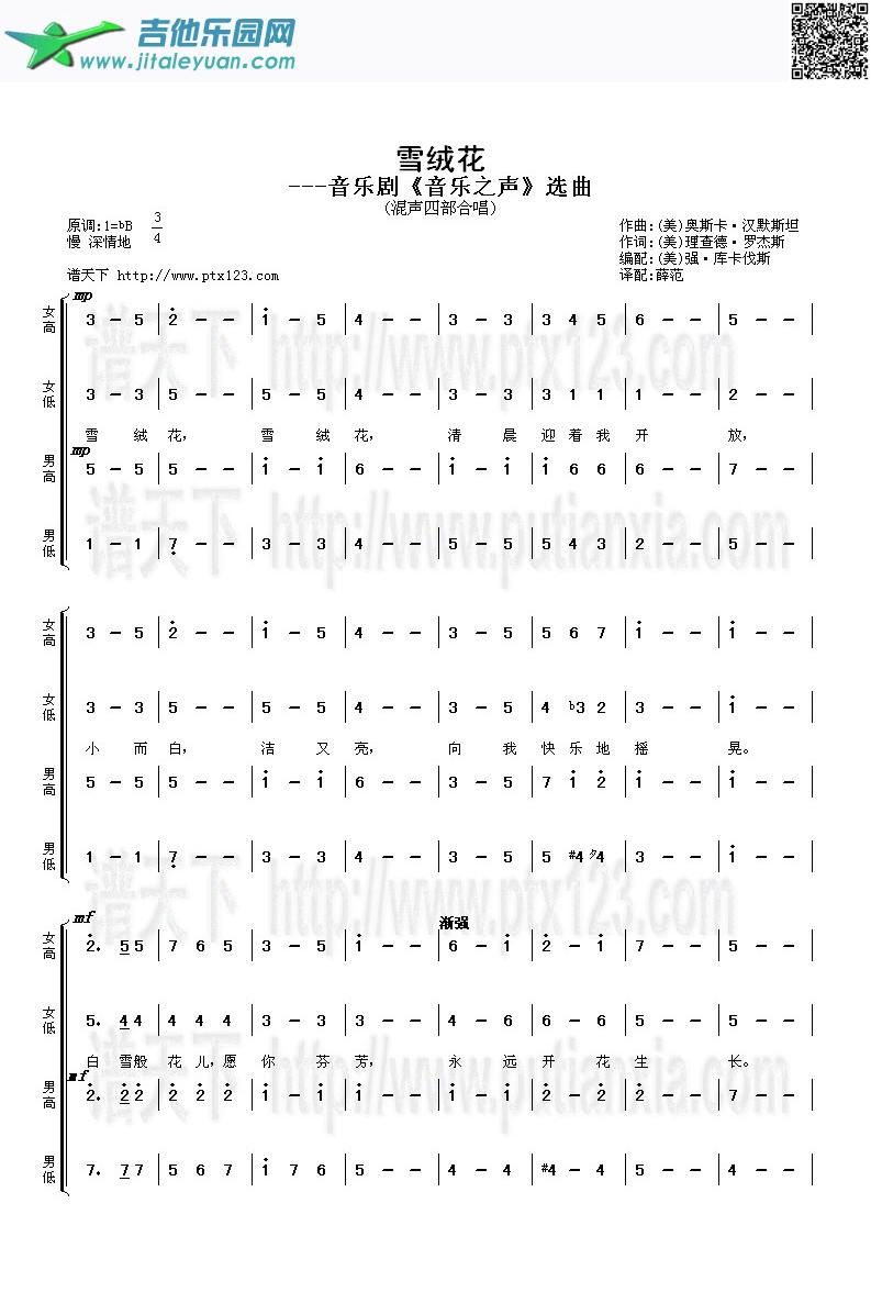 雪绒花（中文）_佚名　_第1张吉他谱