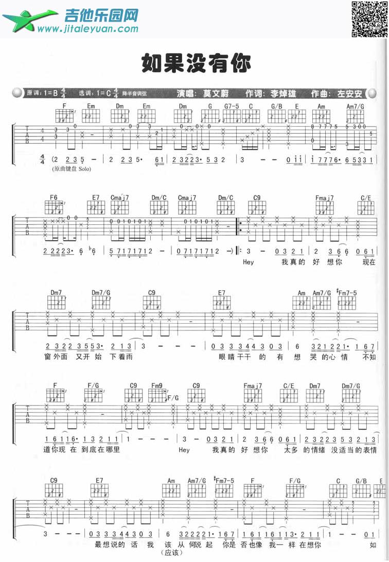 如果没有你_莫文蔚　_第1张吉他谱
